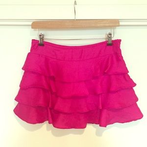 Topshop Satin fuchsia ruffle mini